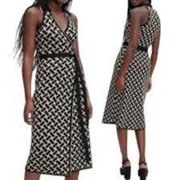 Diane Von Furstenberg X Target Size XXS Collared Midi Wrap Dress Black Geometric - Picture 3 of 13